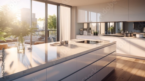 modern kitchen island with a pristine marble countertop,