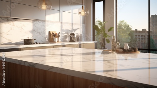 modern kitchen island with a pristine marble countertop,