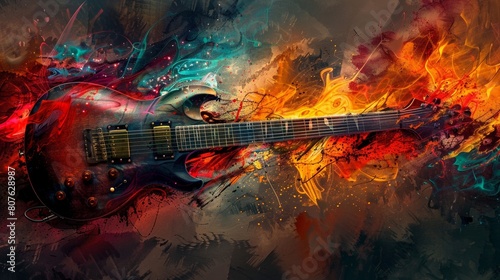 Electric Guitar with Colorful Abstract Background
 photo