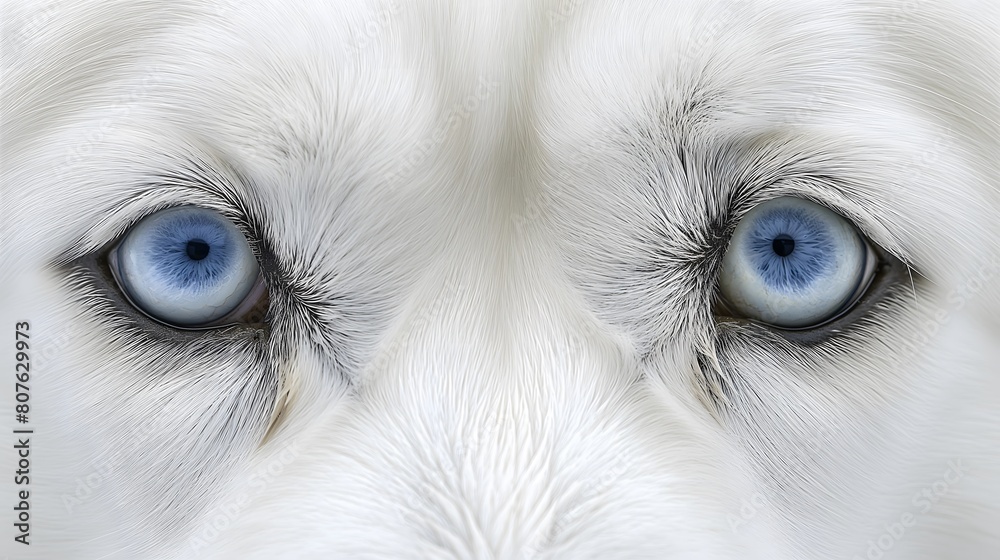 Captivating close-up of a white dog with striking blue eyes