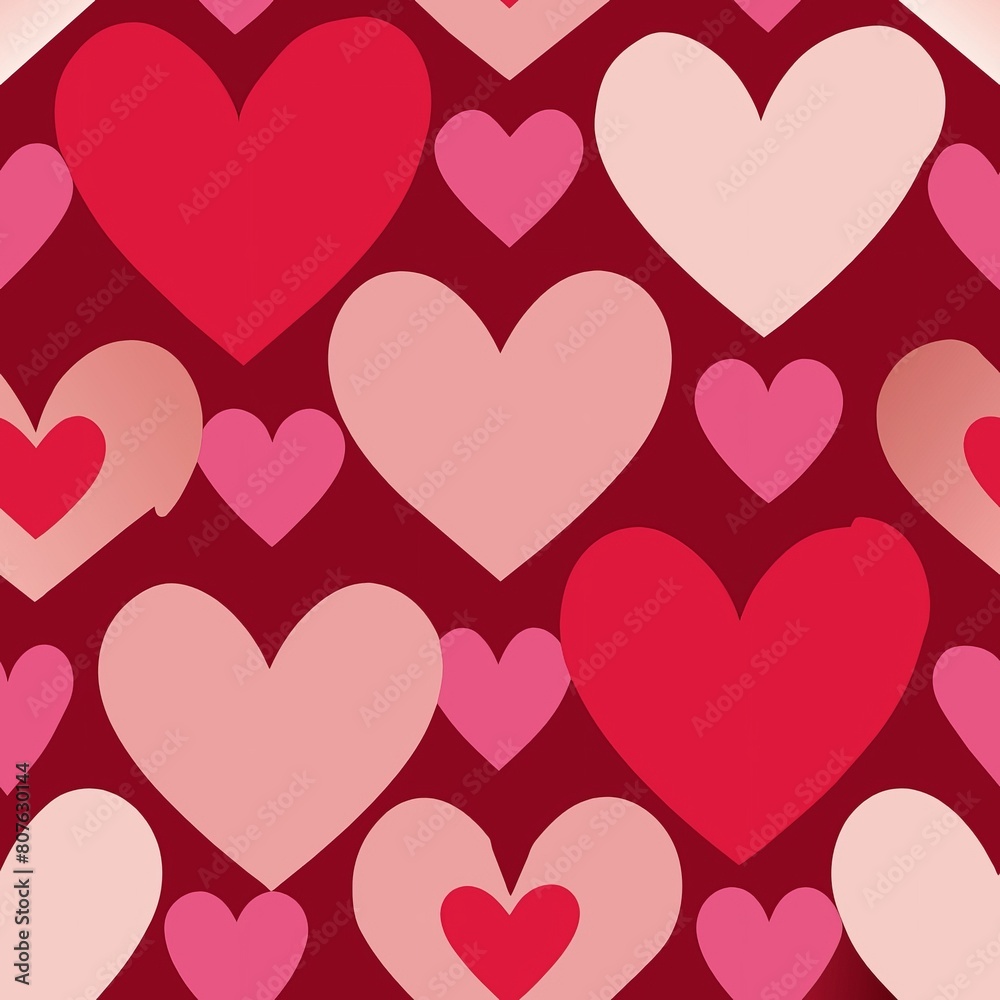 Seamless pattern of interlocking hearts in shades of pink and red for a classic Valentine's Day wrapping paper, Generative AI