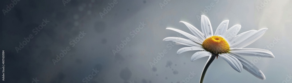 Artistic poster of a daisy flower levitating, highlighted against a minimalist background to emphasize its bright, cheerful petals Artistic poster of a daisy flower levitating, highlighted against a minimalist background to emphasize its bright, cheerful petals