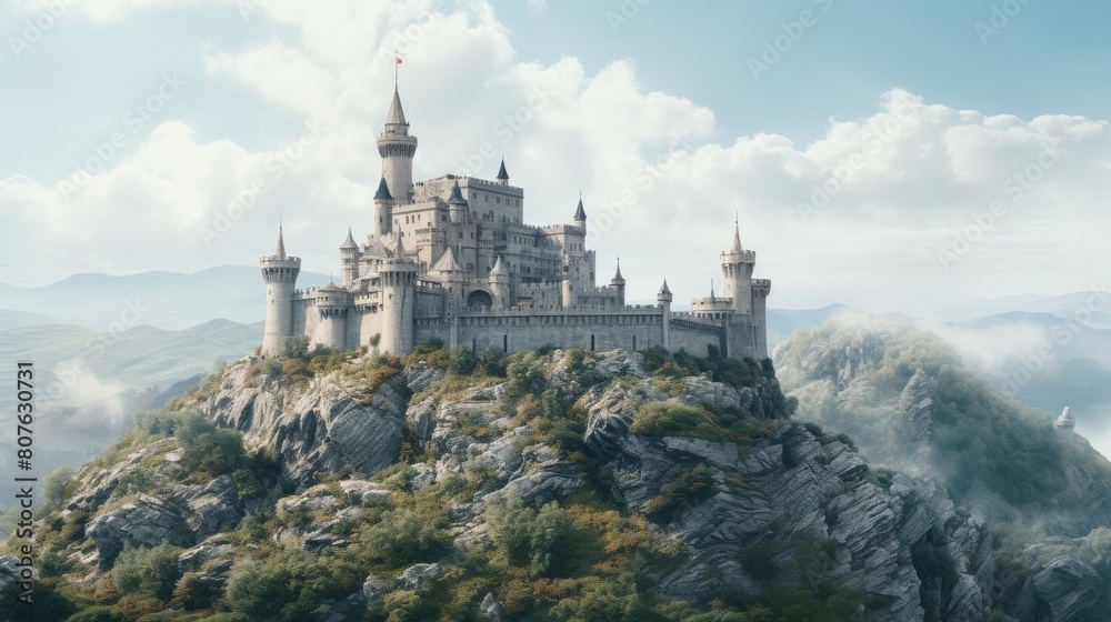 Fairytale Castle on Hilltop with Dramatic Towers