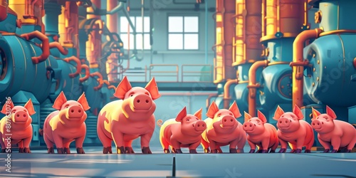 A group of pigs in a factory-like setting. AI. photo