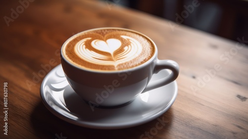 cup of latte with a delicate heart-shaped design crafted by the barista, 
