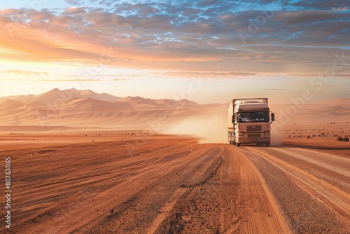 beauty of a desert landscape as a cargo lorry © Amni