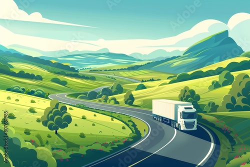 cargo lorry driving through a countryside