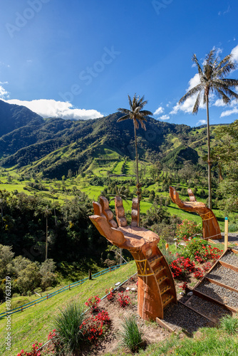 Entertainment center in Valle del Cocora Valley with tall wax palm trees. Salento, Quindio department. Colombia travel destination.