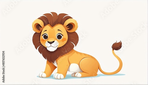 cute baby lion on plain white background from Generative AI