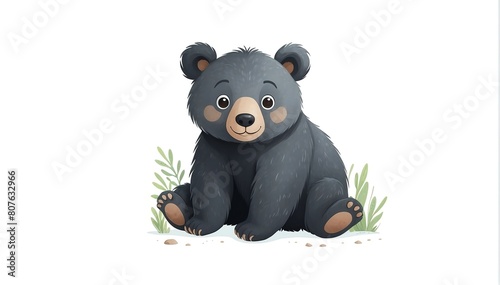 cute black bear on plain white background from Generative AI