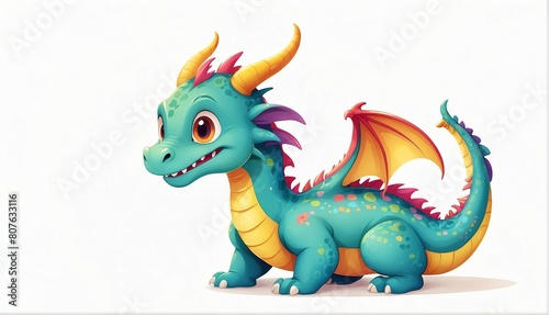 cute colorful dragon on plain white background from Generative AI © SevenThreeSky