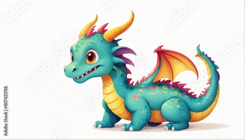 cute colorful dragon on plain white background from Generative AI