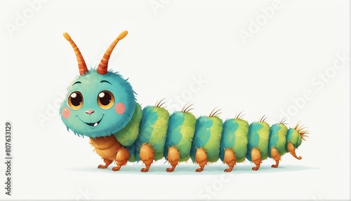 cute catterpillar on plain white background from Generative AI