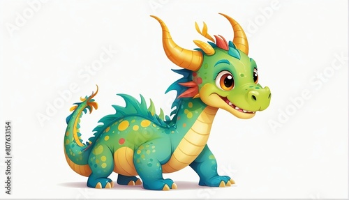 cute colorful dragon on plain white background from Generative AI