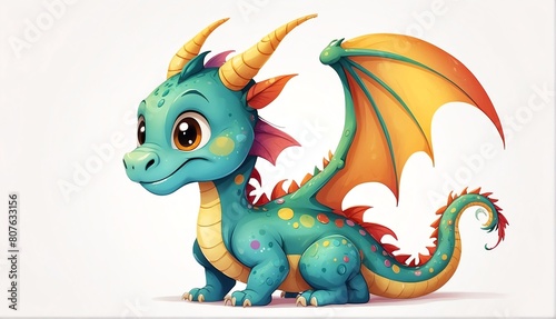 cute colorful dragon on plain white background from Generative AI