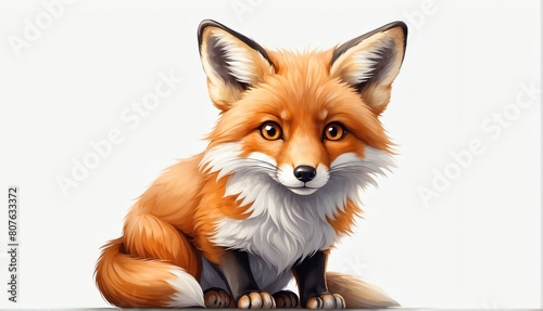 cute fox on plain white background from Generative AI © SevenThreeSky