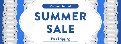 夏セール広告テンプレート／抽象的な模様の背景・フレーム素材（バナー向け横長）