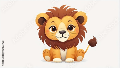 cute lion on plain white background from Generative AI