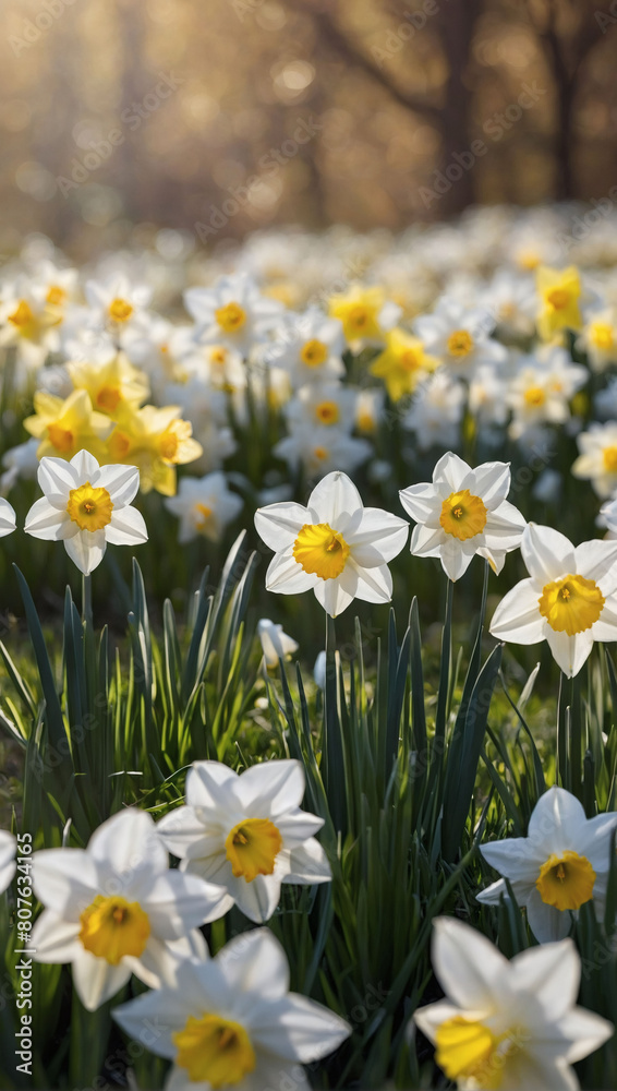 Radiant Blooms, White and Yellow Daffodils Adorn Spring Meadow Banner Radiant Blooms, White and Yellow Daffodils Adorn Spring Meadow Banner