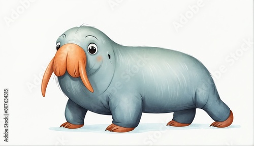 cute walrus on plain white background from Generative AI © SevenThreeSky