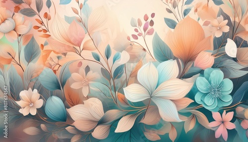The delicate dance of florals and botanicals, artistically captured in designs brimming with soft tones and pastel elegance.