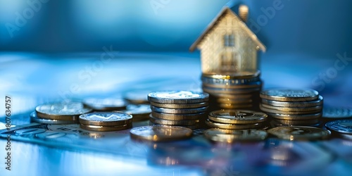 Real estate investment using coins as currency for passive income and tax benefits. Concept Real Estate Investment, Passive Income, Tax Benefits, Cryptocurrency, Alternative Investments photo