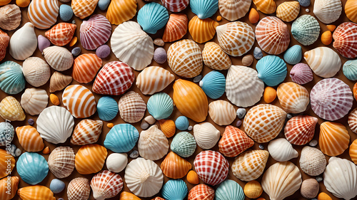 background from seashells. multicolored colorful seashells