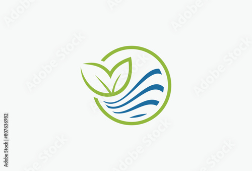 Water Drop and Leaf Logo. Minimal Logotype Concept. Blue Droplet with Green leaf for Business branding  Company  Corporate Related with Nature  Eco  fresh  organic  health  bio  aqua  energy  rain.
