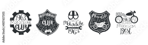 Motorbike Label and Badges for Bikers Ride Club Vector Set
