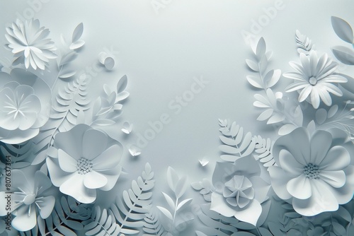 Sophisticated White 3D Floral Leaves Against White - Modern Art, Simplicity in Design, Wedding Themes © melhak