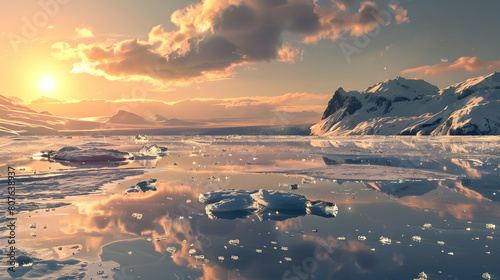 Glacier with sun in the glacier  Iceland