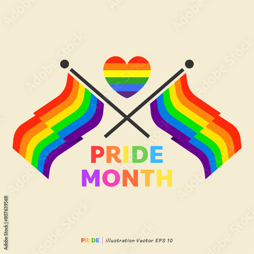 Pride month stickers, LGBT flat style symbols with pride flags, gender signs, retro rainbow, LGBT pride community Symbols, Vector set of LGBTQ, Vector illustration EPS 10