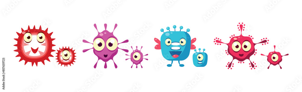 Bacteria and Microbes Characters with Funny Smiling Faces Vector Set Bacteria and Microbes Characters with Funny Smiling Faces Vector Set
