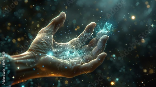 The hand of God reaches out from the heavens to bestow a blessing upon the faithful.