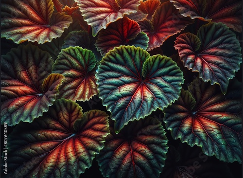 Image of Rex Begonia plant Leaf for background  backdrop