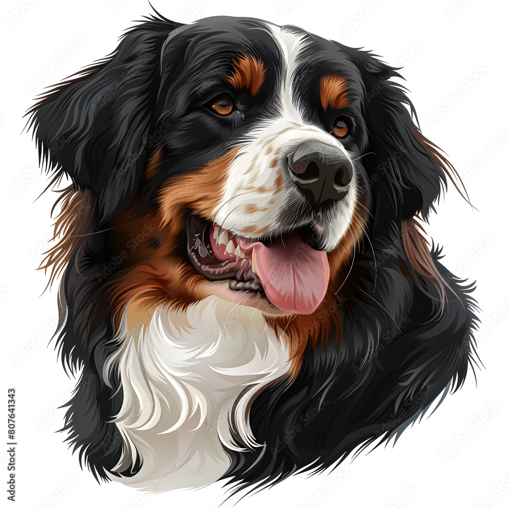 Clipart illustration of a bernese mountain dog dog breed on a white background. Suitable for crafting and digital design projects.[A-0004]