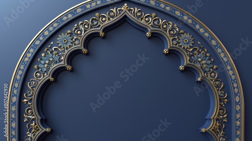 An arch shaped art deco border in modern arabic gold. Geometric label frames in linear ornament composition, vintage. Prefect for packaging, branding, and decoration. photo