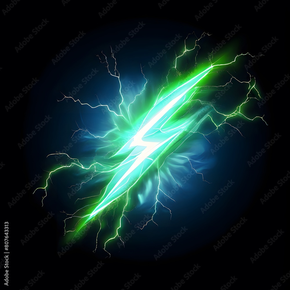 Abstract lightning background, Green lightning bolt strike set isolated