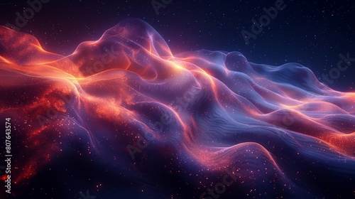 An illustration of a cybernetics flow diagram and a geometric graphic background illustrating artificial intelligence. A trail of turbulent flow. Futuristic science and technology background. Big photo