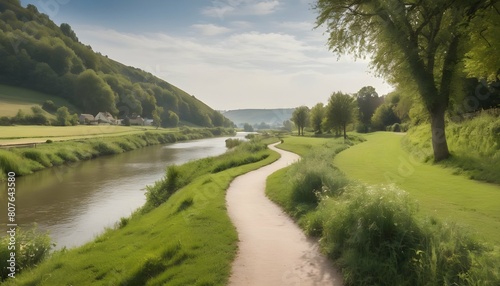 A riverside path winding through a picturesque cou upscaled 3