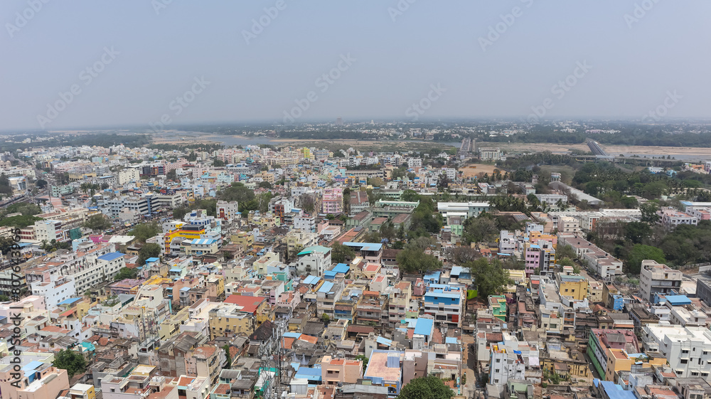 Beautiful City View of Tiruchirappalli  From the Rock fort Temple, Trichy, Tamil Nadu, India.