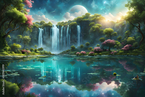 A Celestial Dreamscape An Ethereal Pool Reflecting Constellations
