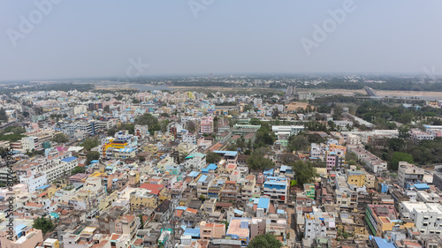 Fototapeta Naklejka Na Ścianę i Meble -  Beautiful City View of Tiruchirappalli  From the Rock fort Temple, Trichy, Tamil Nadu, India.
