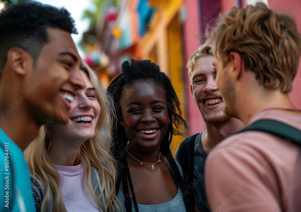 Diverse Group of Happy Young Friends Laughing Together Outdoors