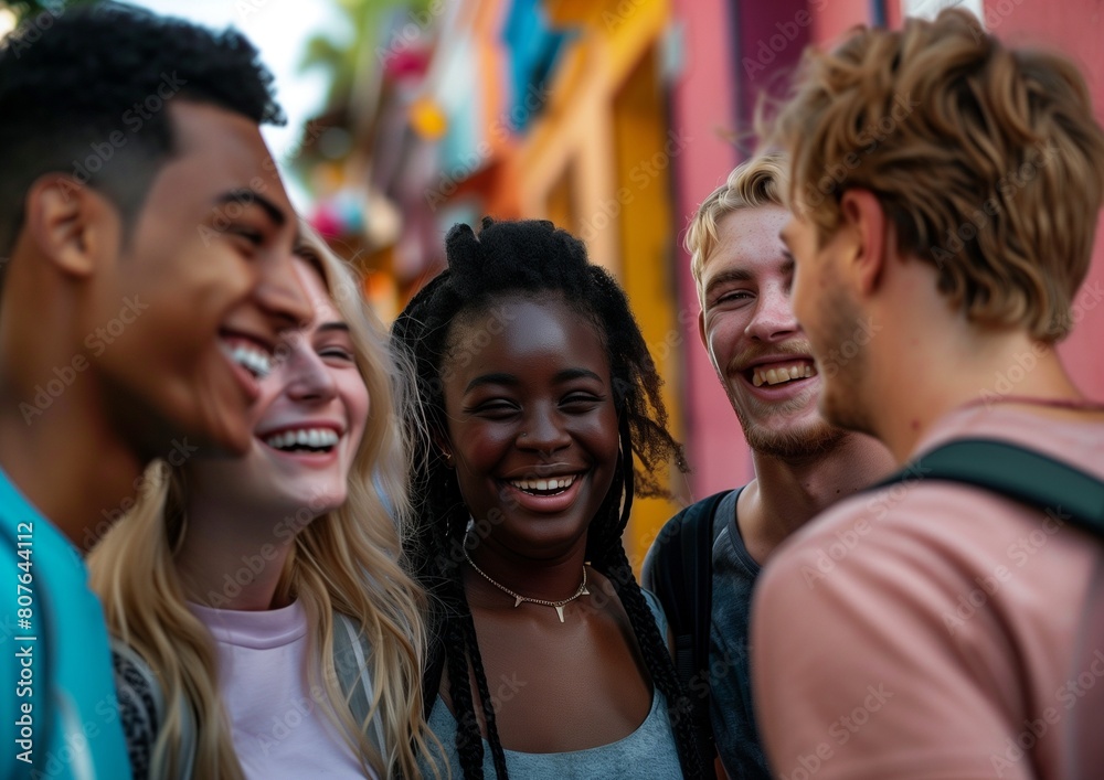 Diverse Group of Happy Young Friends Laughing Together Outdoors Diverse Group of Happy Young Friends Laughing Together Outdoors