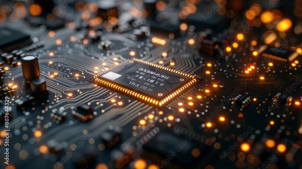 Developing deep learning algorithms for big data. Circuit board for machine learning.