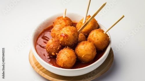 Closeup Image of Indian Snacks Potato Lollipop with Red Sauce Served on Plate, Ready to be Eaten and Enjoyed.