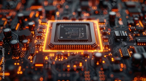 Computer interface. Circuit board. Technology background. CPU concept. Digital chip on motherboard. Tech science background. Integration. 3D illustration.