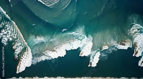 Ocean Waves, top view of Gentle waves in ocean  photo