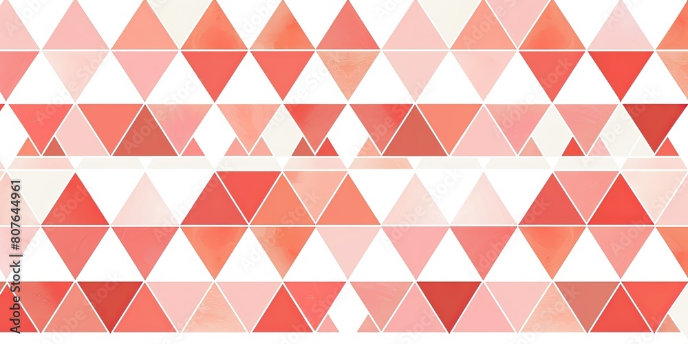 A Coral and white pattern of triangles in the style with a simple design of flat color blocks in a symmetrical arrangement with clean lines and minimalistic geometric shapes,seamless geometric pattern